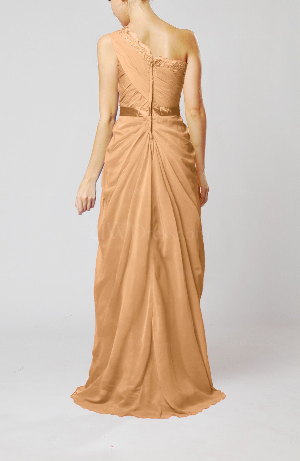 Burnt Orange Elegant Sheath One Shoulder Zipper Chiffon Ribbon Wedding Guest Dresses UWDress