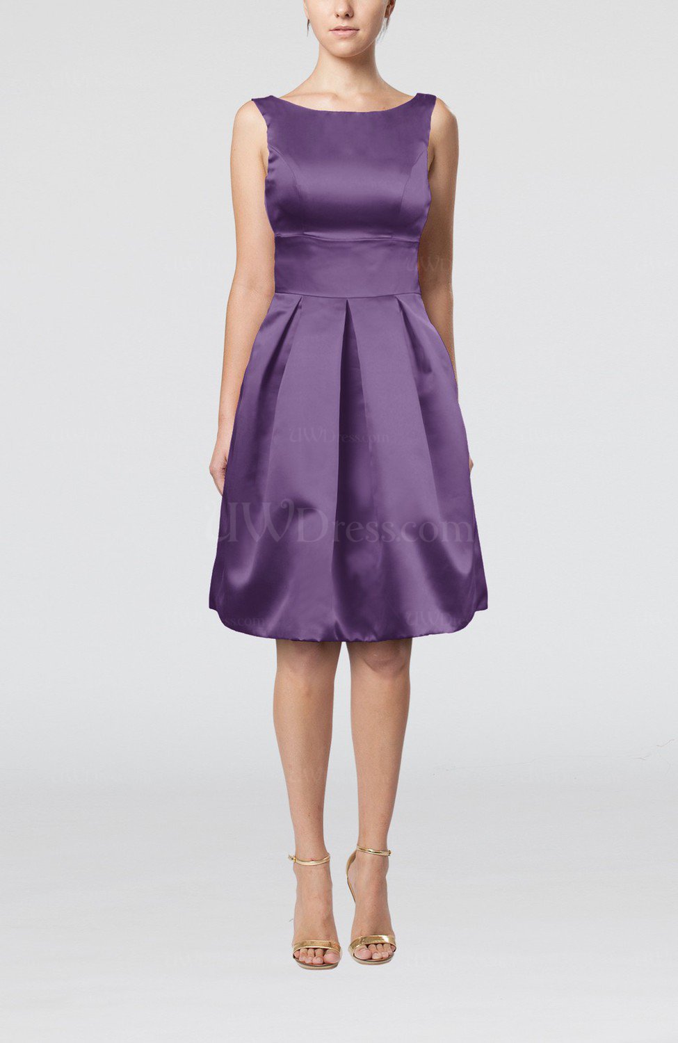 Lilac Plain A-line Sleeveless Knee Length Sash Bridesmaid Dresses ...