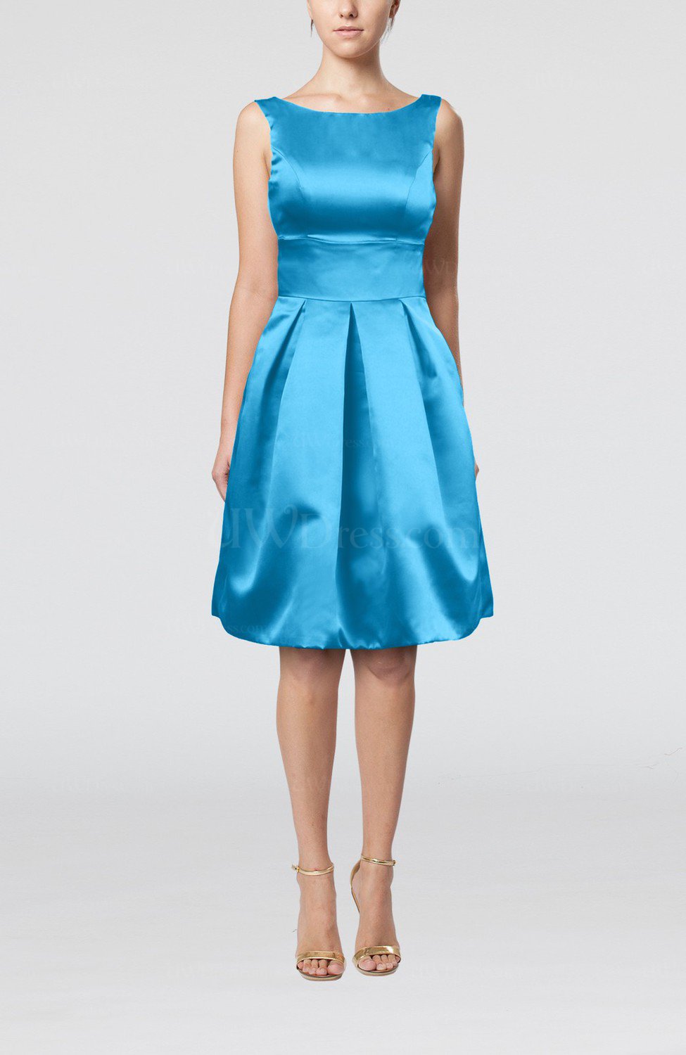 Turquoise Plain A-line Sleeveless Knee Length Sash Bridesmaid Dresses ...
