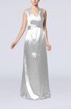 Simple V-neck Sleeveless Zipper Elastic Woven Satin Floor Length Bridesmaid Dresses