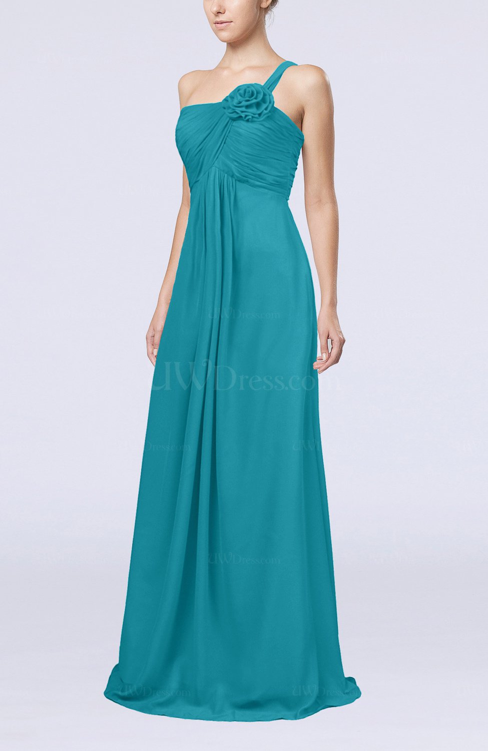 Teal Simple One Shoulder Sleeveless Zipper Chiffon Pleated Mother of ...