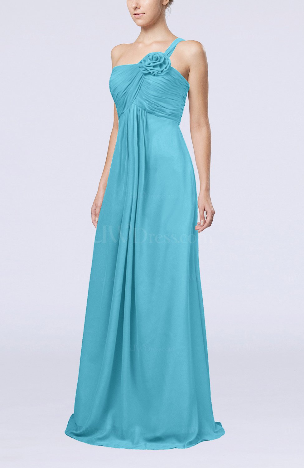 Turquoise Simple One Shoulder Sleeveless Zipper Chiffon Pleated Mother ...