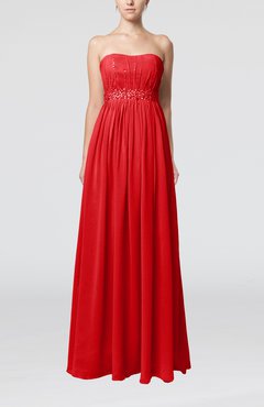 Red Elegant Strapless Sleeveless Chiffon Sequin Evening Dresses