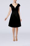 Plain A-line Short Sleeve Zip up Satin Knee Length Little Black Dresses