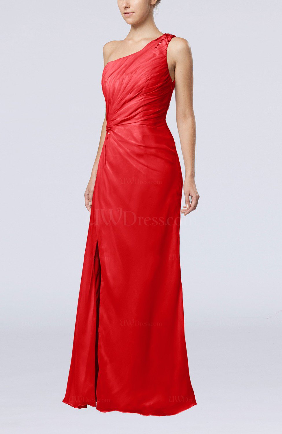 Red Elegant Column Sleeveless Backless Chiffon Evening Dresses ...