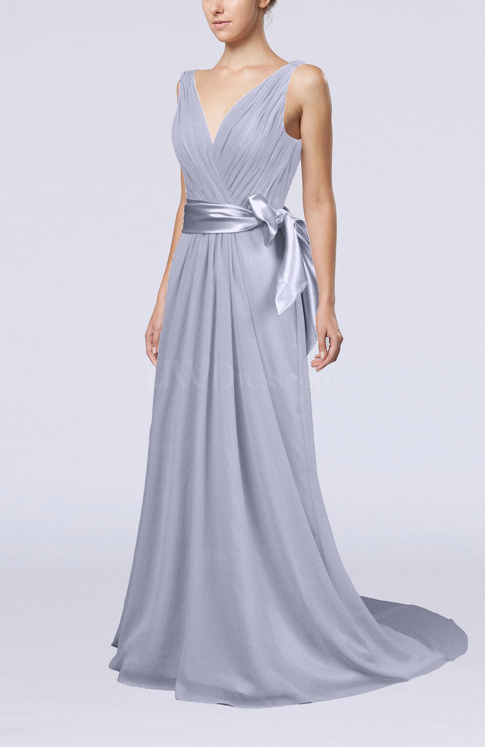 Lavender Elegant A-line V-neck Sleeveless Chiffon Ruching Bridesmaid ...
