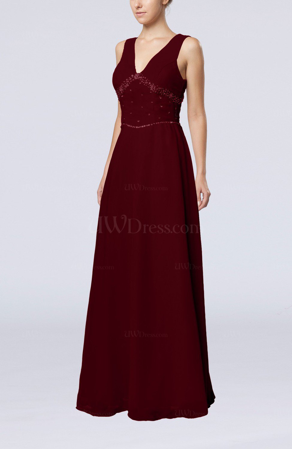 burgundy floor length gown