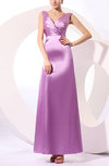 Simple V-neck Elastic Woven Satin Floor Length Ruching Prom Dresses
