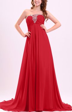 Red Modest Empire Strapless Chiffon Ruching Bridesmaid Dresses