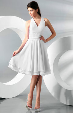 White Simple A-line Halter Zip up Chiffon Bridesmaid Dresses