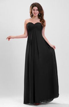 Black Elegant A-line Zipper Chiffon Floor Length Ruching Party Dresses