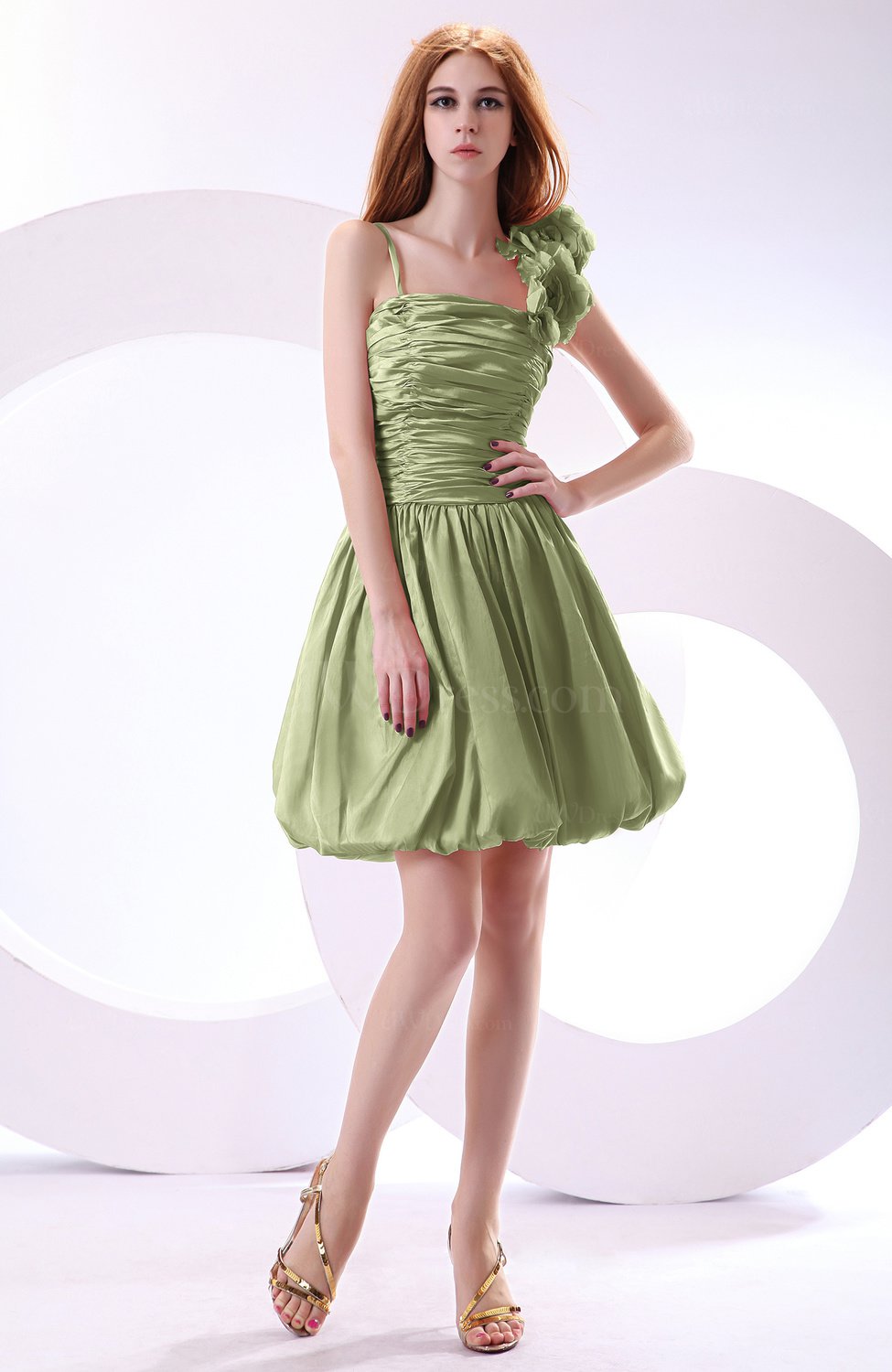 Sage Green Cute A line Spaghetti Sleeveless Taffeta Short Wedding Guest Dresses UWDress