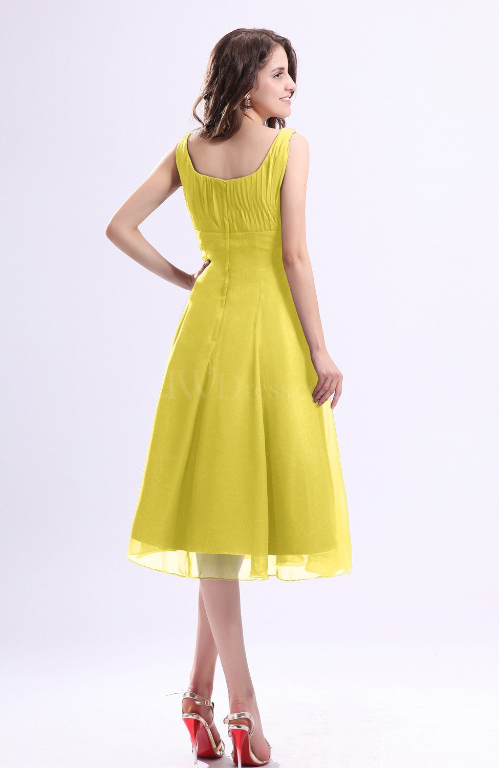 Pale Yellow Simple A-line Square Sleeveless Zip up Wedding Guest ...