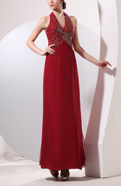 Dark Red Elegant Sheath Halter Zipper Chiffon Party Dresses
