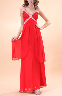 Red Modern Halter Sleeveless Chiffon Ankle Length Wedding Guest Dresses