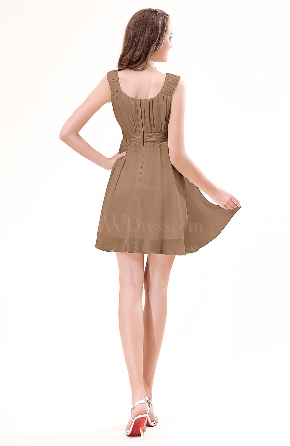 Light Brown Modest Sleeveless Zipper Chiffon Ribbon Wedding Guest