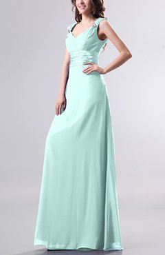 Blue Glass Elegant Empire Thick Straps Chiffon Floor Length Ruching Evening Dresses