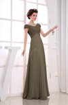 Vintage Empire Short Sleeve Zipper Chiffon Floor Length Bridesmaid Dresses