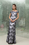 Elegant Column Short Sleeve Floor Length Lace Prom Dresses