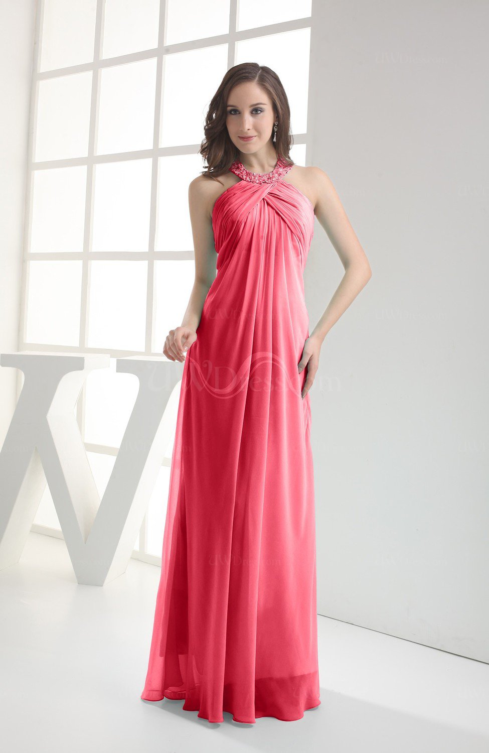 Guava Modest Sleeveless Backless Chiffon Floor Length Ruching Bridesmaid Dresses Guava Modest Sleeveless Backless Chiffon Floor Length Ruching Bridesmaid Dresses