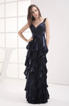 Plain Thick Straps Backless Floor Length Ruffles Party Dresses
