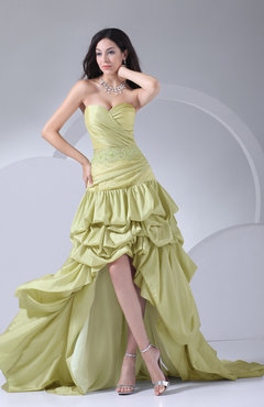 Pistachio Glamorous A-line Zip up Taffeta Hi-Lo Ruching Evening Dresses