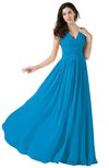 Elegant A-line V-neck Sleeveless Floor Length Ruching Party Dresses