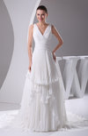 Modest Outdoor A-line V-neck Sleeveless Zipper Pleated Bridal Gowns