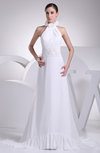 Elegant Hall A-line Halter Zip up Brush Train Flower Bridal Gowns