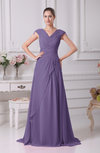 Elegant A-line V-neck Short Sleeve Chiffon Floor Length Prom Dresses