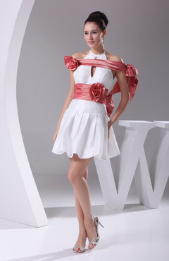White Modern A-line Halter Taffeta Mini Bow Cocktail Dresses