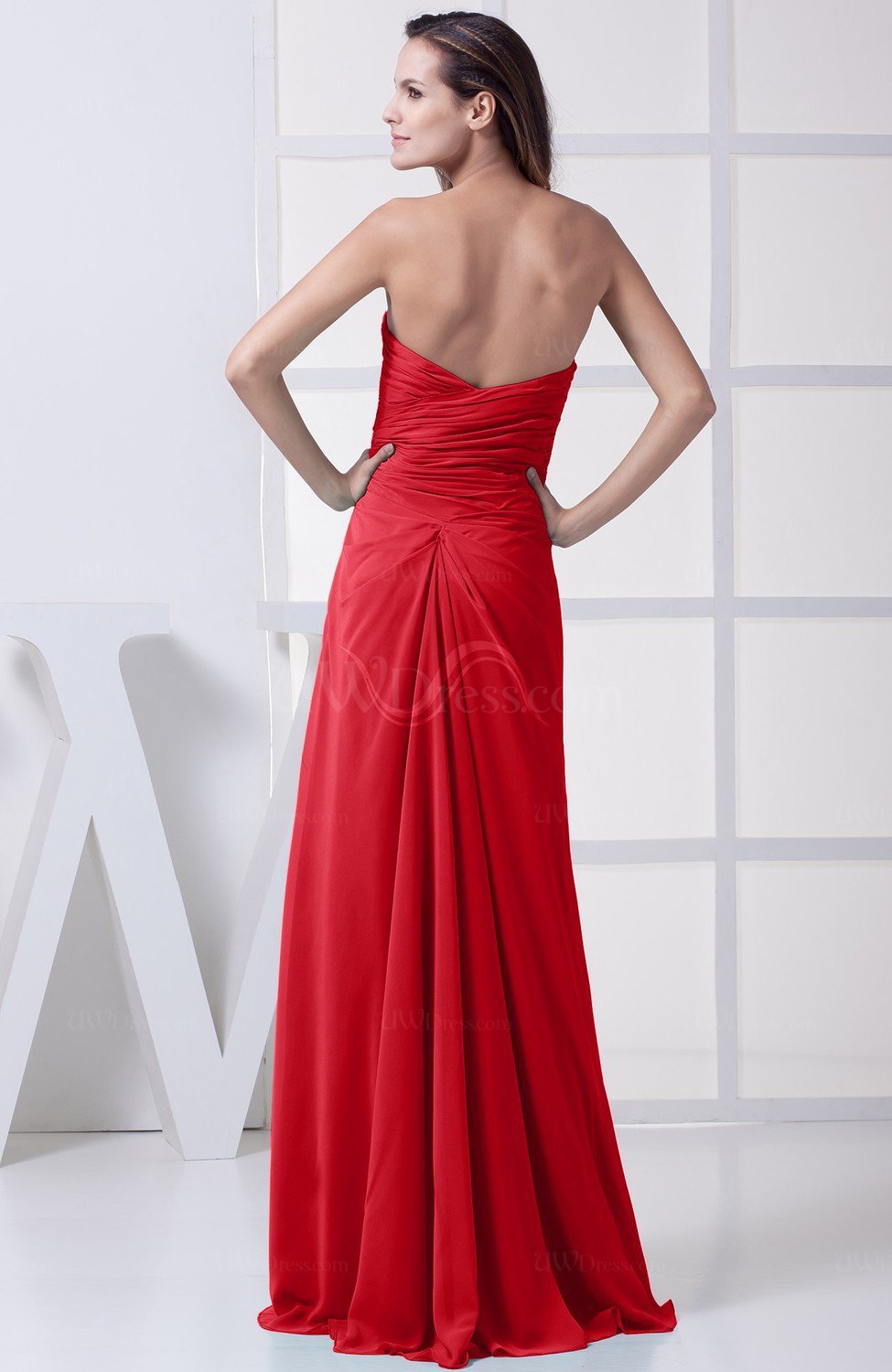 Red Modest A-line Sweetheart Chiffon Floor Length Bridesmaid Dresses ...