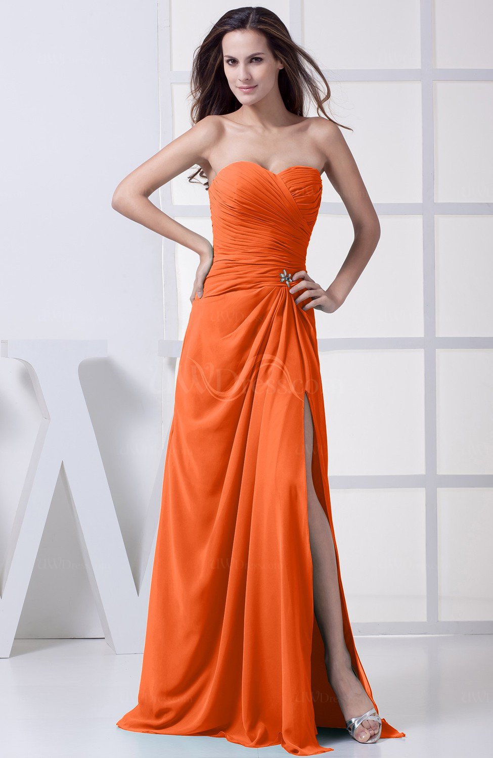 tangerine chiffon dress