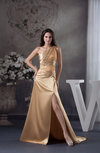 Glamorous One Shoulder Sleeveless Silk Like Satin Beaded Evening Dresses