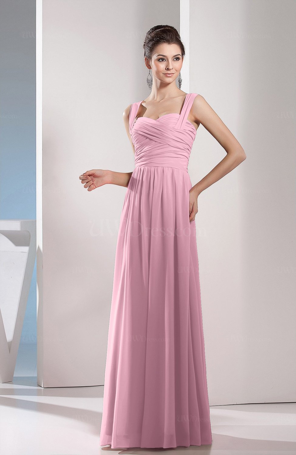 Baby Pink Cute A-line Chiffon Floor Length Ruching Bridesmaid Dresses ...