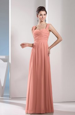 Peach Cute A-line Chiffon Floor Length Ruching Bridesmaid Dresses