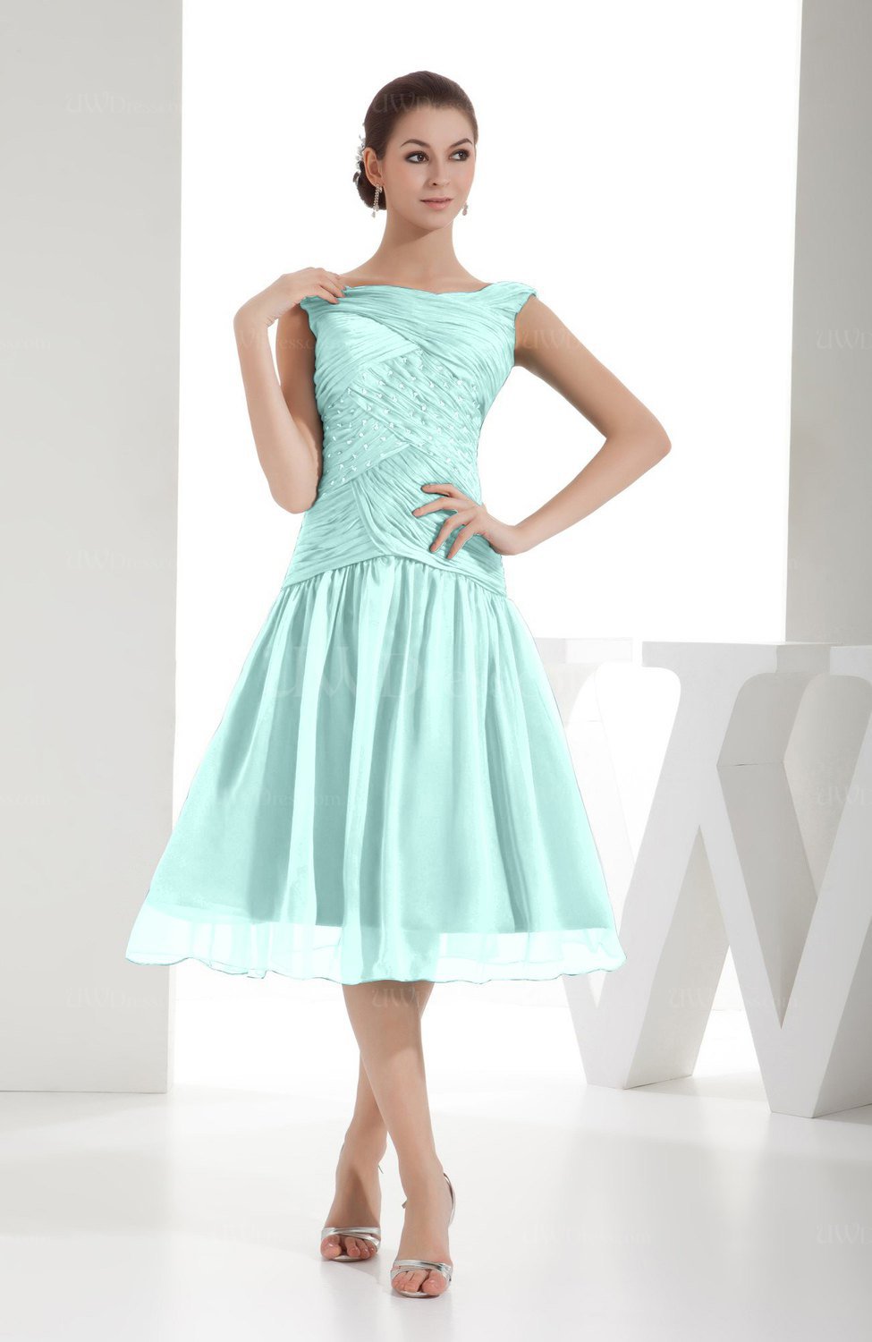 Fair Aqua Modest A-line Sleeveless Zip up Chiffon Bridesmaid Dresses ...