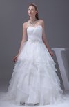 Modest Garden Sleeveless Lace up Court Train Tiered Bridal Gowns