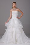 Gorgeous Outdoor Strapless Sleeveless Backless Organza Beaded Bridal Gowns