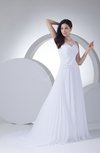 Simple Outdoor A-line Sleeveless Zip up Court Train Pleated Bridal Gowns