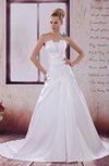 Traditional Hall A-line Strapless Sleeveless Satin Appliques Bridal Gowns