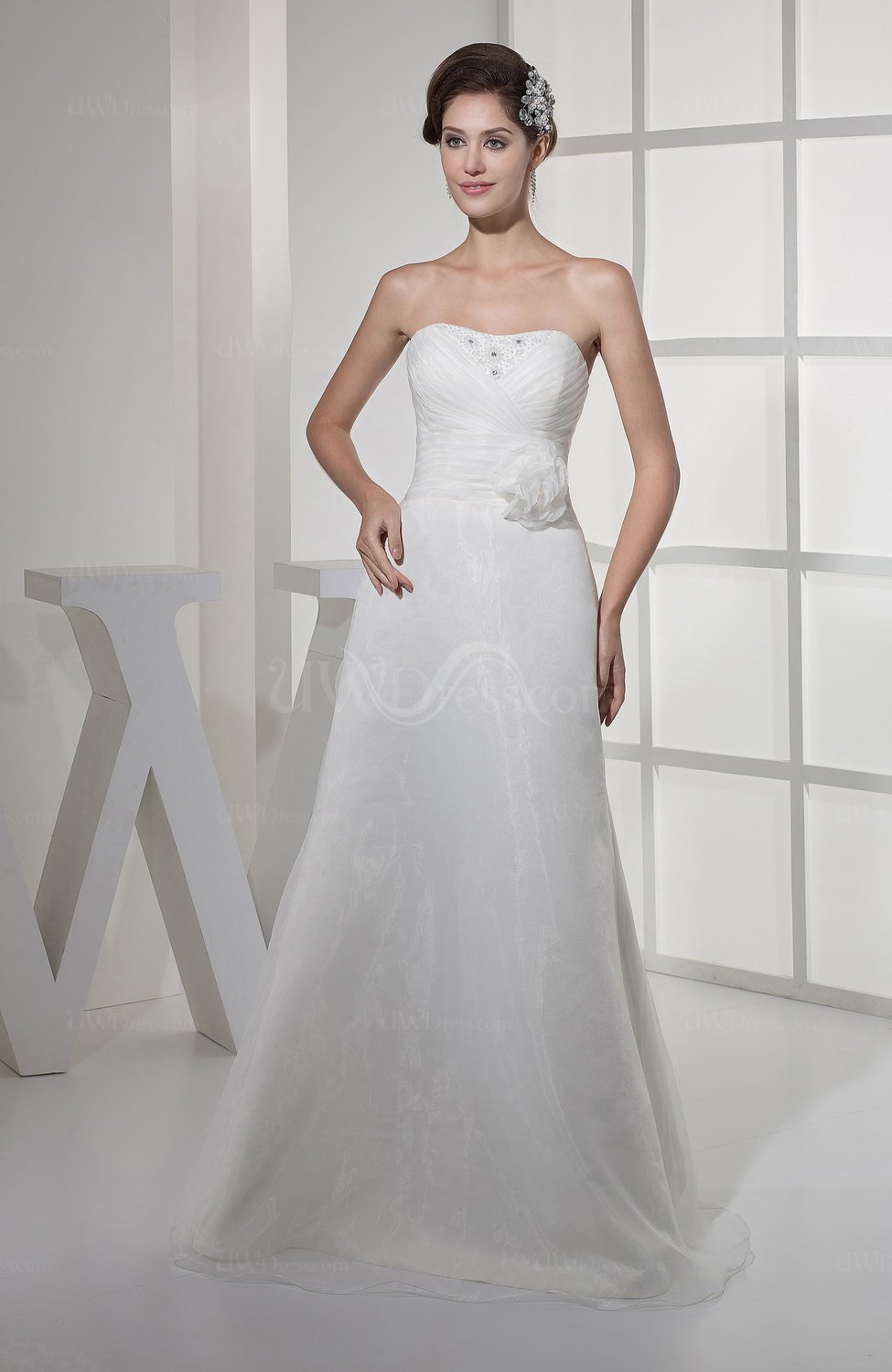 Simple Garden A-line Sweetheart Backless Ruching Bridal Gowns - UWDress.com