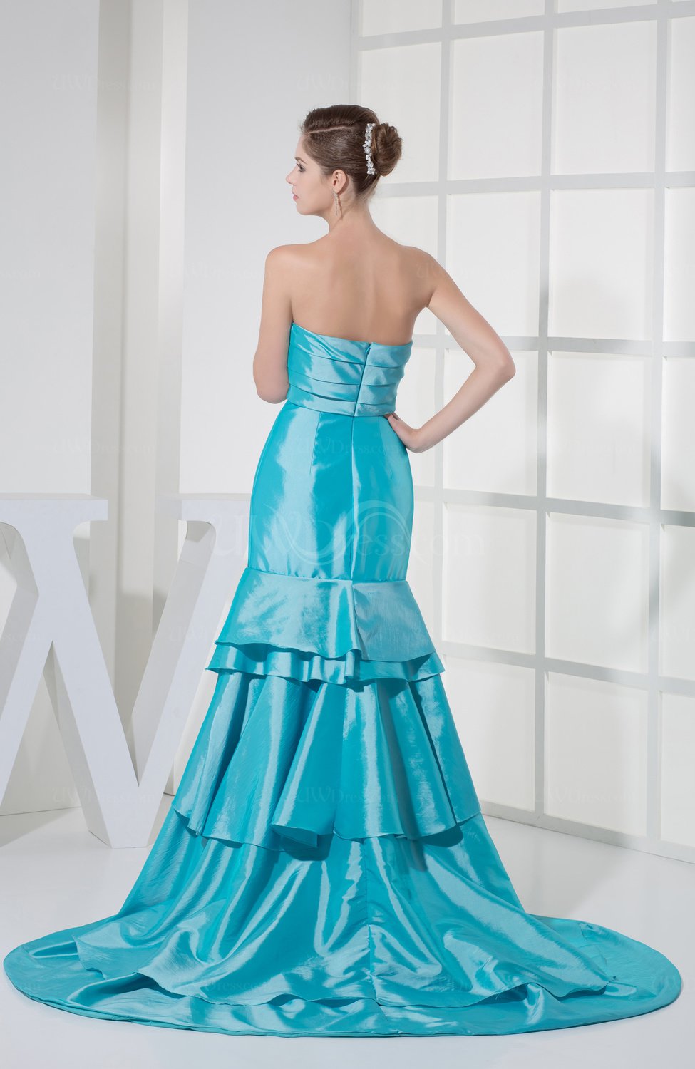 Teal Simple Church Fit-n-Flare Strapless Sleeveless Court Train Bridal ...