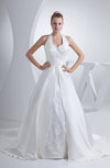 Traditional Outdoor Princess Halter Sleeveless Backless Satin Bridal Gowns