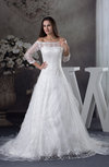 Romantic Church Princess Illusion 3/4 Length Sleeve Chapel Train Bridal Gowns