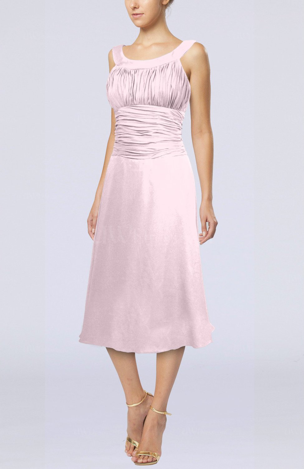 Blush Simple Sleeveless Zip up Chiffon Tea Length Prom Dresses ...