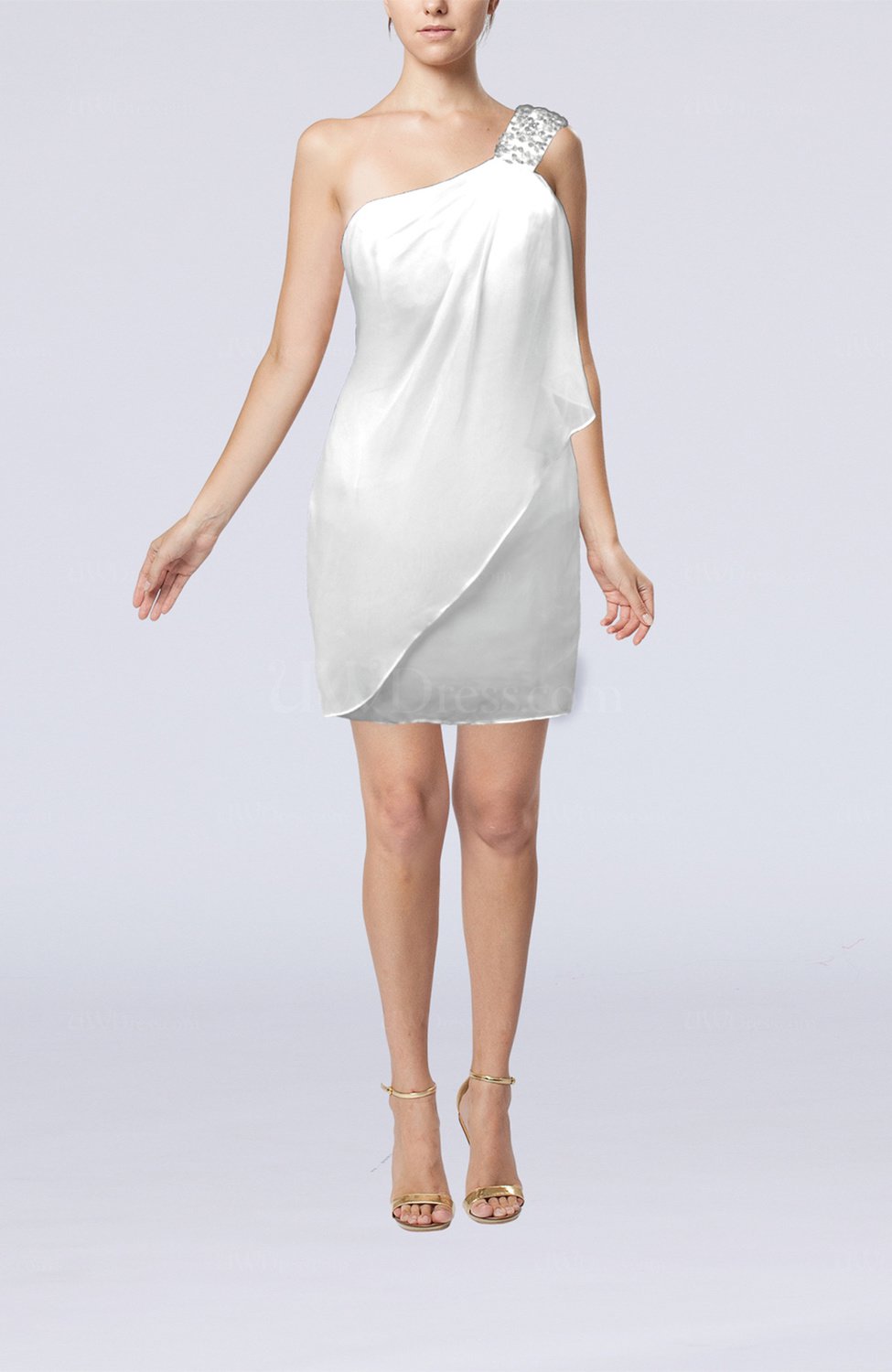 White Modest Sheath Zip up Chiffon Short Ruching Club Dresses - UWDress.com