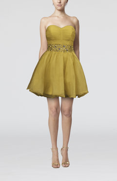 Gold Fairytale Sweetheart Zip up Organza Short Rhinestone Flower Girl Dresses