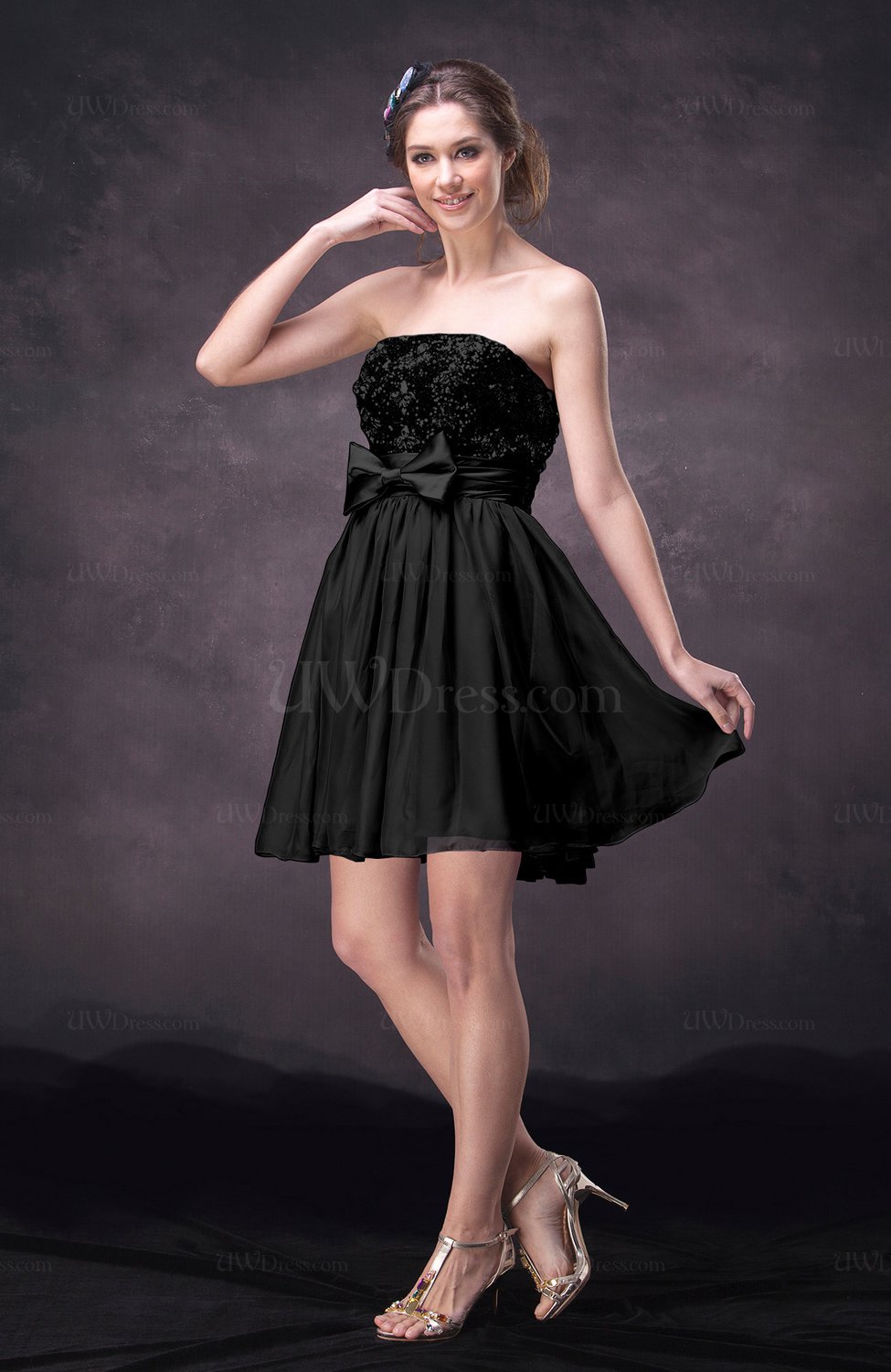 Black Modern A-line Sleeveless Chiffon Mini Cocktail Dresses - UWDress.com