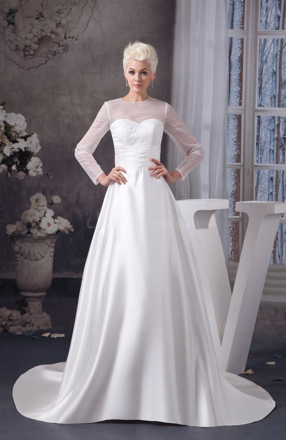 White With Sleeves Bridal Gowns Modest Long Sleeve Amazing Classic Modern Spring UWDress